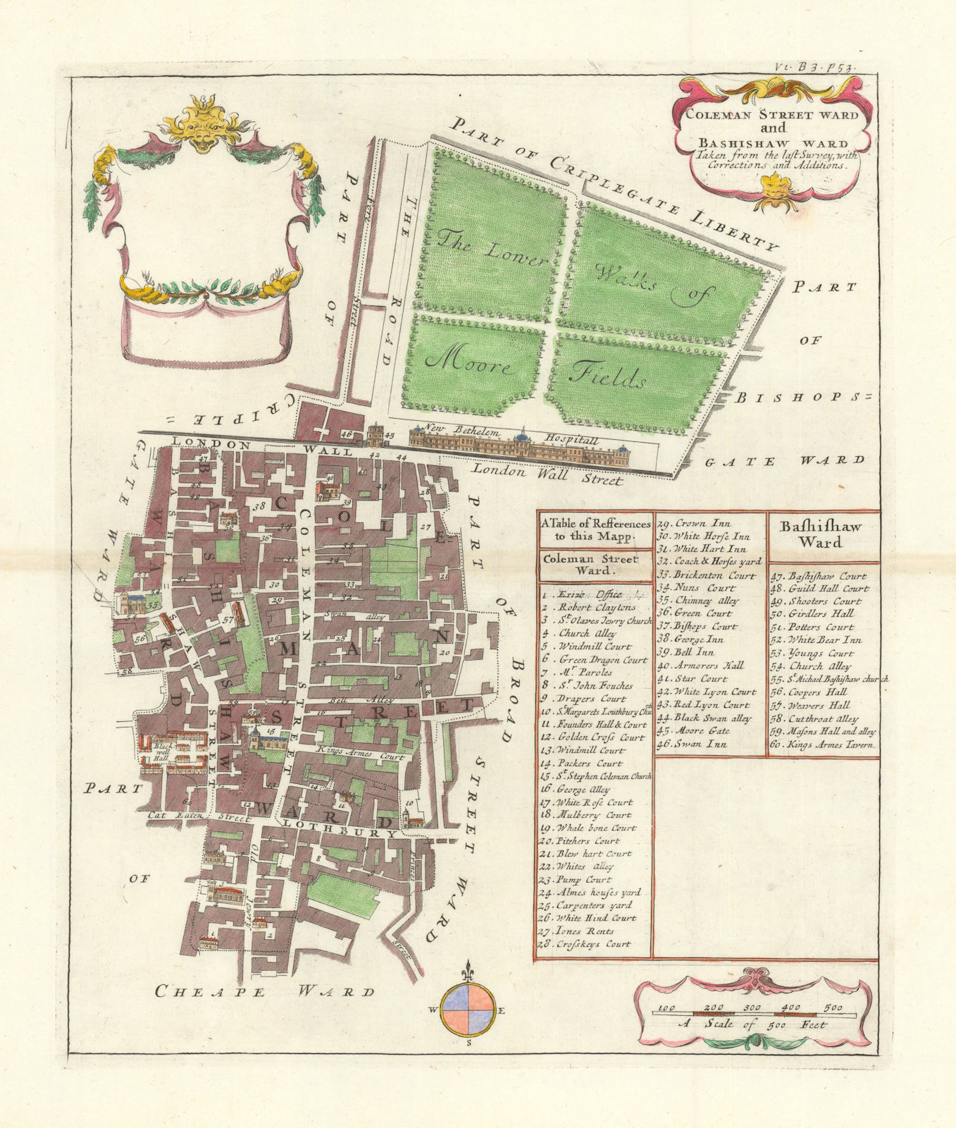 Coleman Street & Bashishaw Wards. Lothbury. City of London. STOW/STRYPE 1720 map