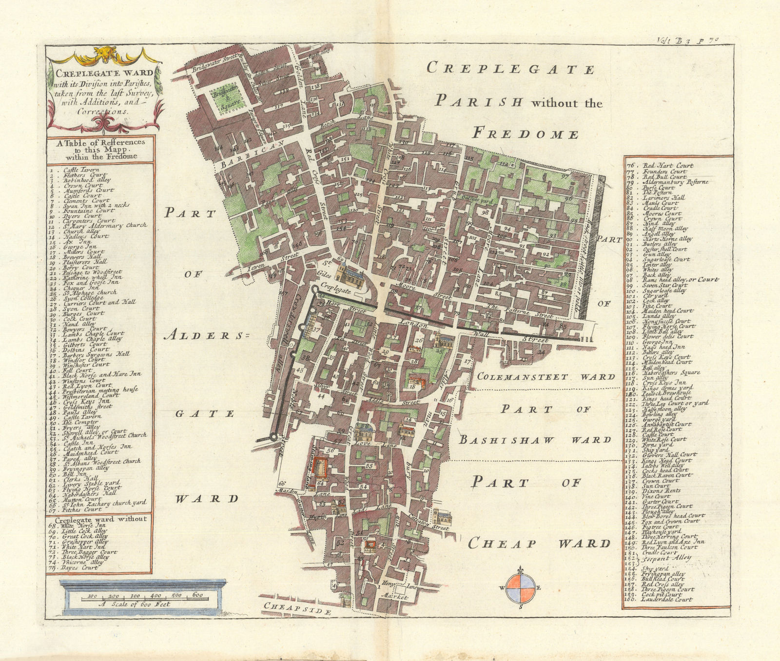 'Creplegate Ward'. Cripplegate. Wood Street. London Wall. STOW/STRYPE 1720 map