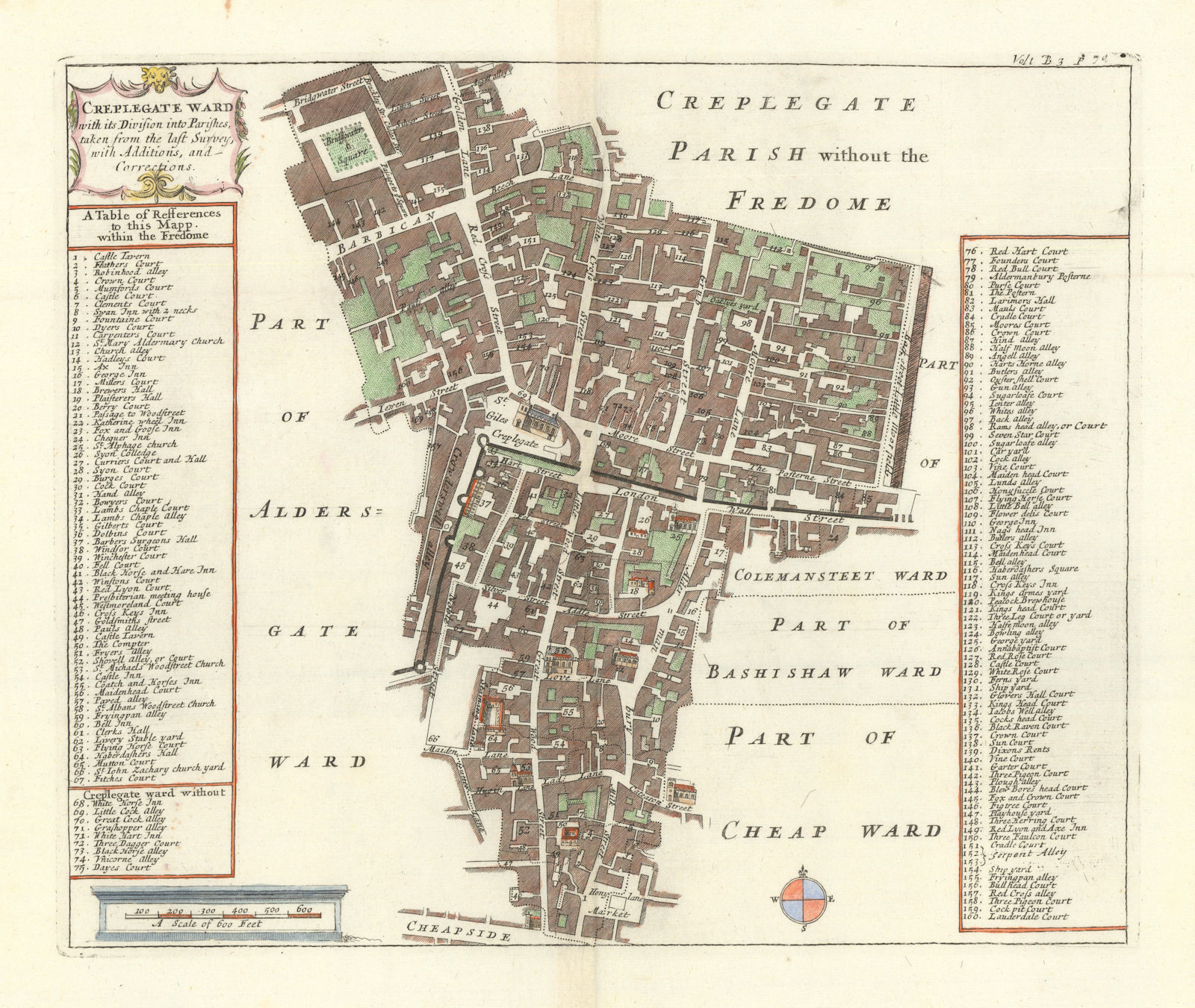 'Creplegate Ward'. Cripplegate. Wood Street. London Wall. STOW/STRYPE 1720 map