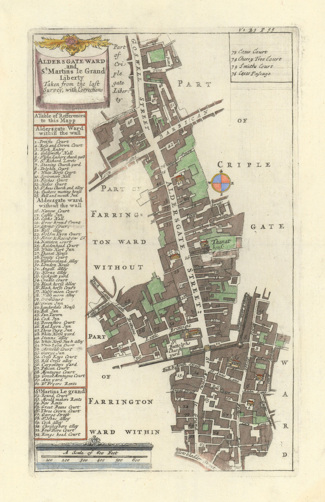 Aldersgate Ward & St Martins le Grand Liberty. London. STOW/STRYPE 1720 map