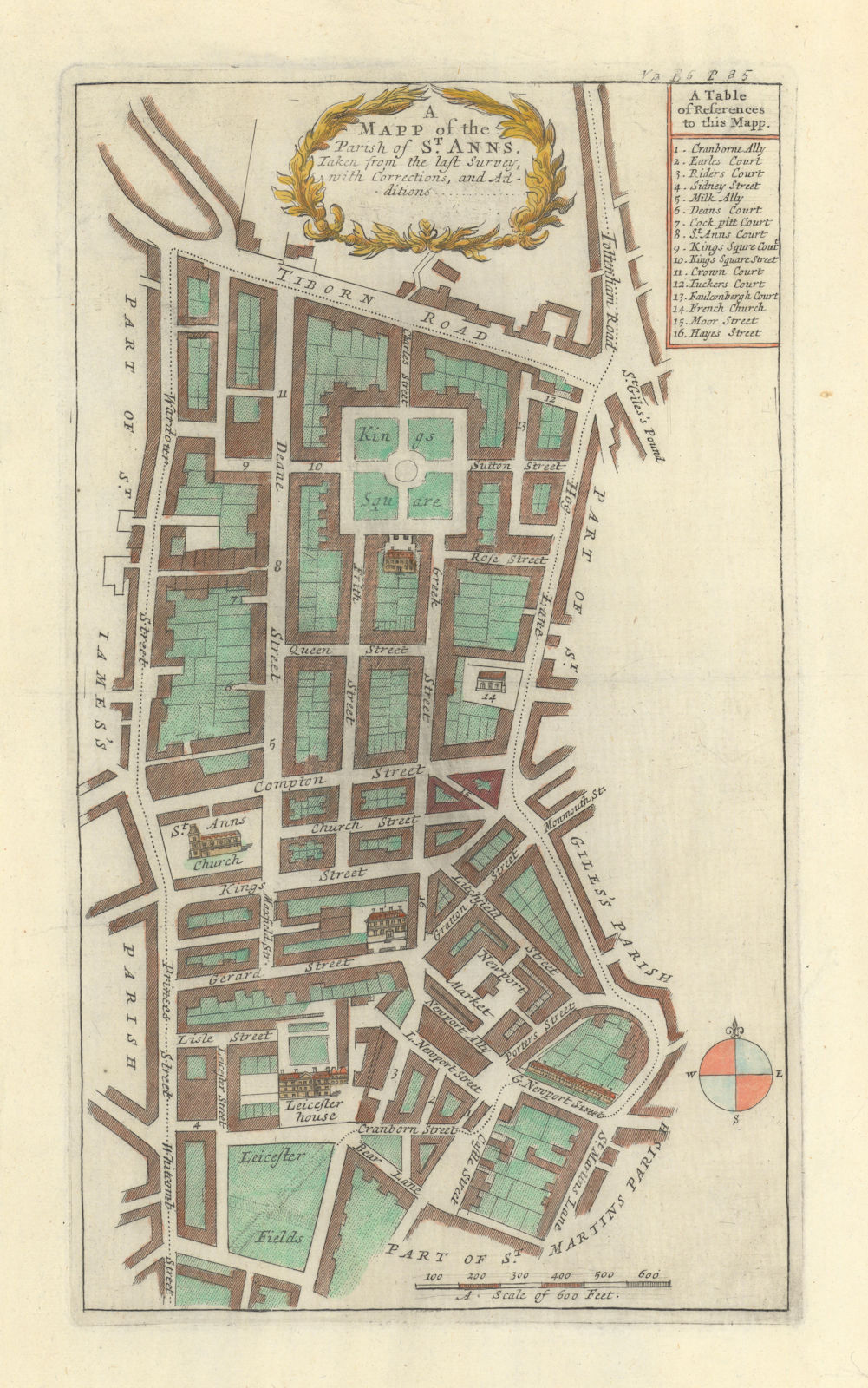 SOHO, LONDON. The Parish of St Anne's. STOW/STRYPE 1720 old antique map chart