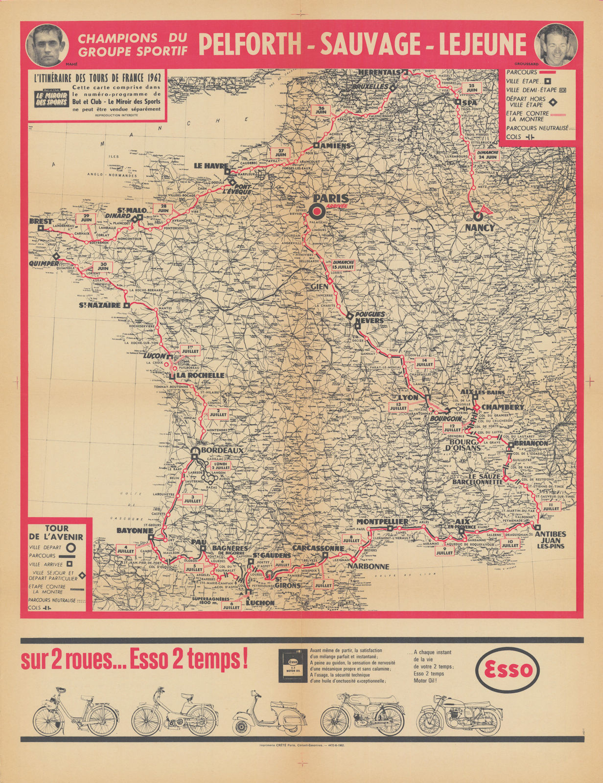 L'Itinéraire du Tour de France - Le Miroir des Sports. Cycling route map 1962