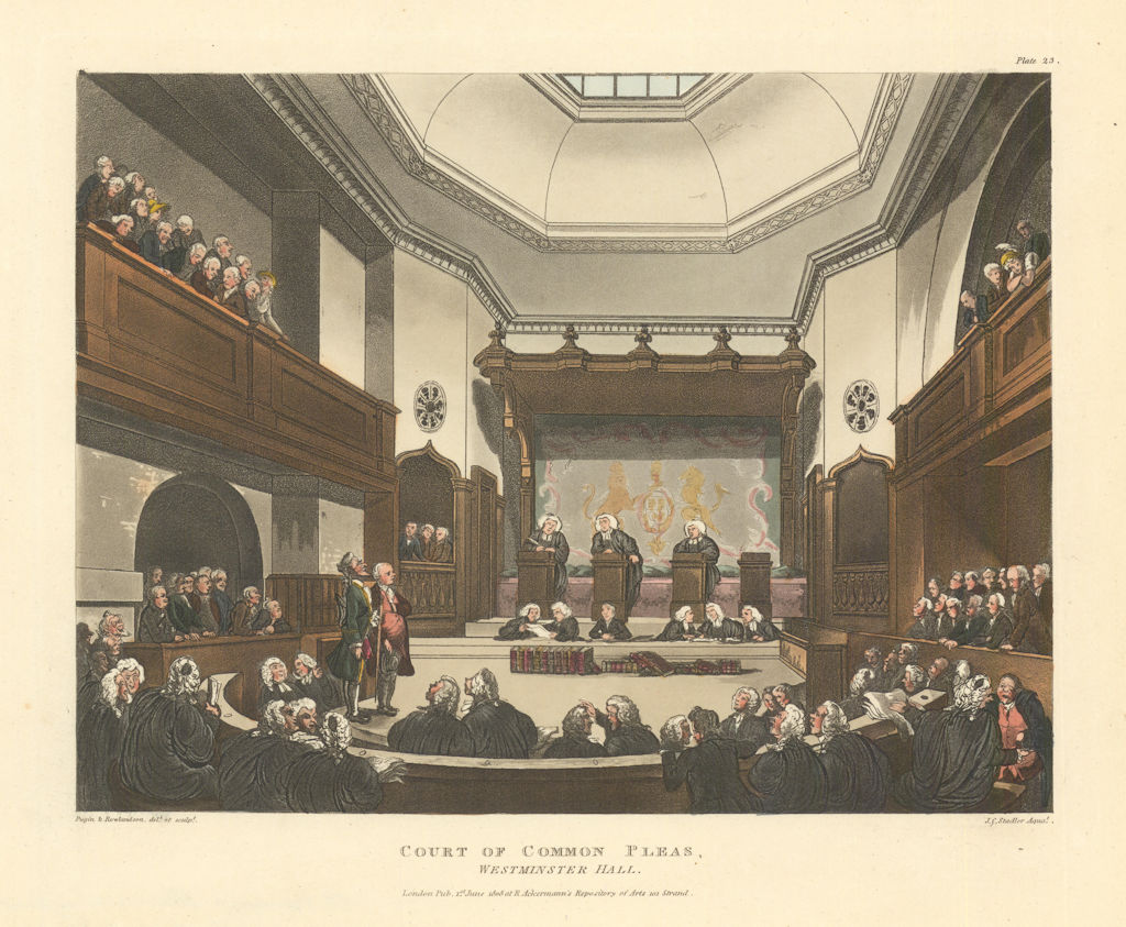 Court of Common Pleas, Westminster Hall. Pugin/Ackermann aquatint 1808 print