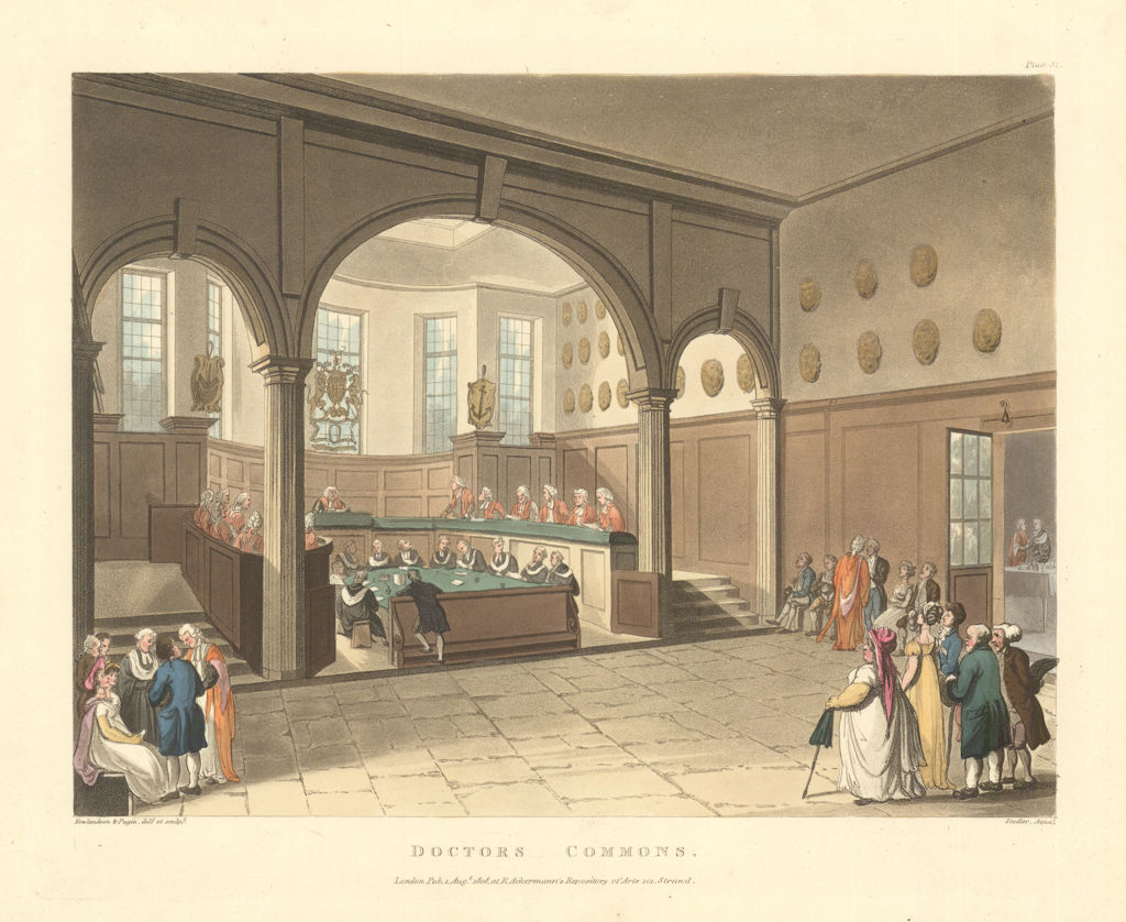 Doctors Commons. Aquatint by Pugin/Rowlandson/Ackermann 1808 old antique print