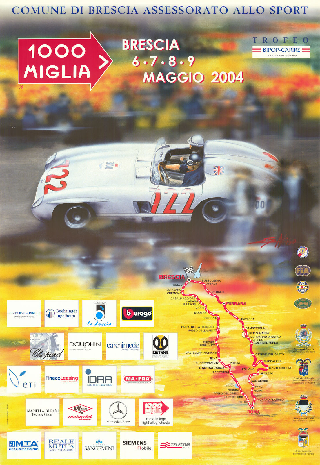 1000/Mille Miglia. Mercedes-Benz 300 SLR road race poster map 98x68cm 2004