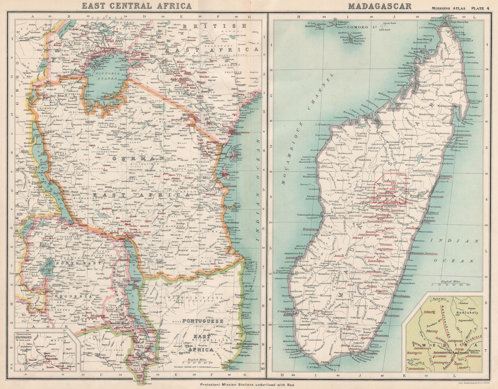 GERMAN EAST AFRICA & MADAGASCAR PROTESTANT MISSIONS. Tanzania Kenya 1911 map