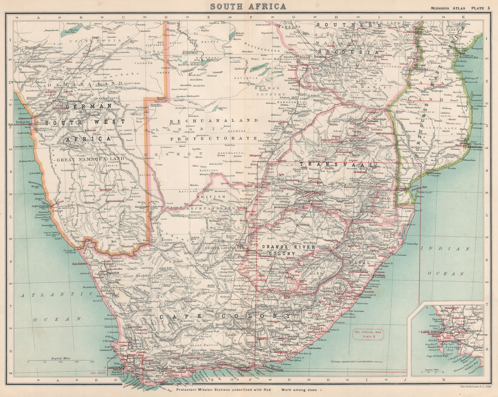 Associate Product SOUTHERN AFRICA PROTESTANT MISSIONS. Namibia Rhodesia Bechuanaland 1911 map