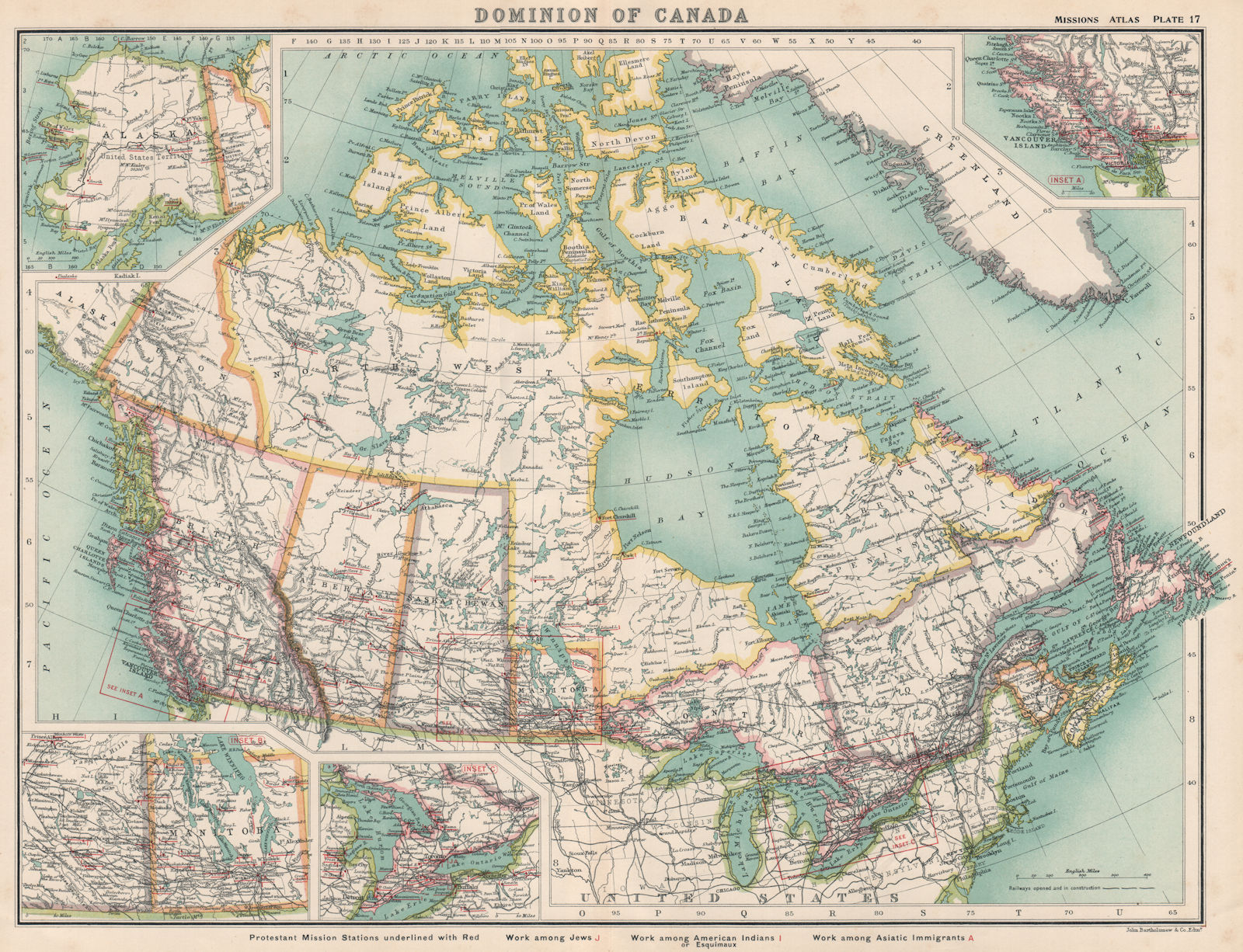 Associate Product CANADA Protestant Missionary work with Native Americans, Jews & Asians 1911 map