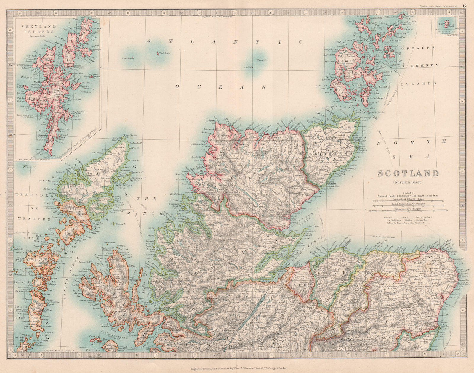 NORTHERN SCOTLAND showing battlefields and dates. JOHNSTON 1912 old map