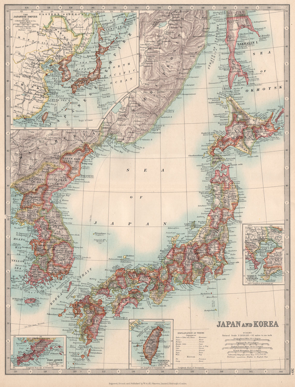 Associate Product JAPAN & KOREA including southern Sakhalin Island. Taiwan. JOHNSTON 1912 map