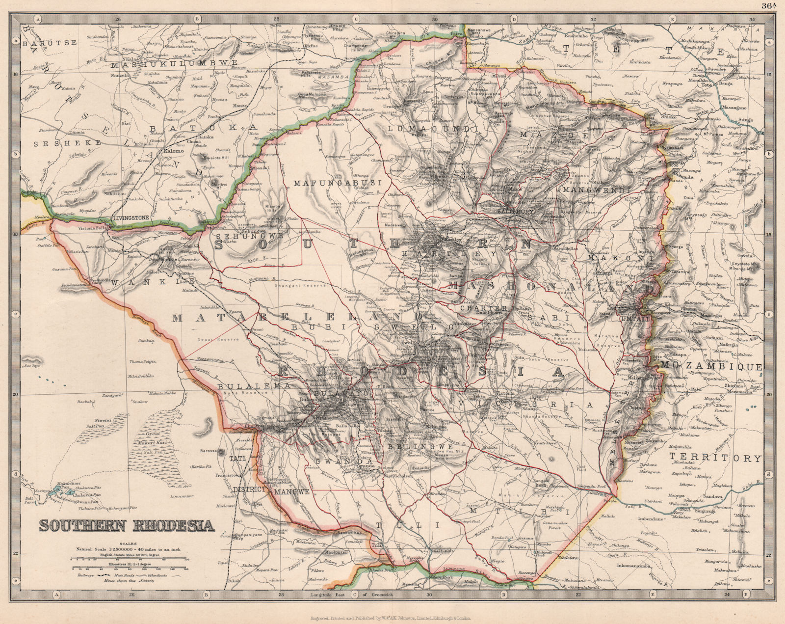 SOUTHERN RHODESIA (now Zimbabwe). Salisbury/Harare. Railways. JOHNSTON 1912 map
