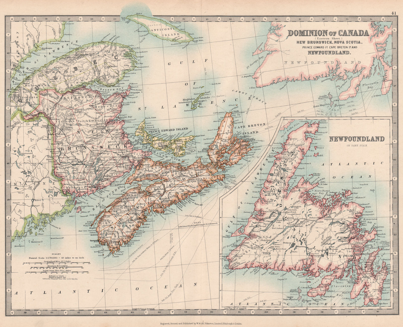 CANADA MARITIMES Newfoundland Nova Scotia Prince New Brunswick JOHNSTON 1912 map