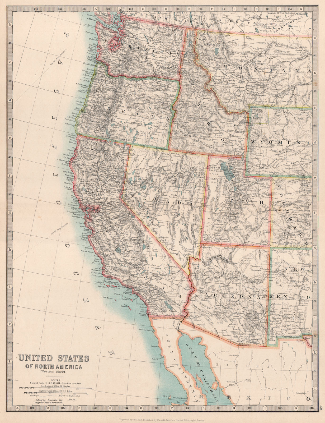 UNITED STATES of AMERICA WESTERN SHEET. USA. Pacific States. JOHNSTON 1912 map