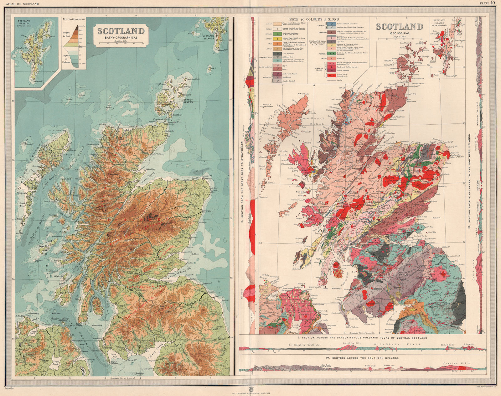 SCOTLAND. Geological with sections. Relief. Geology. LARGE 1912 old map