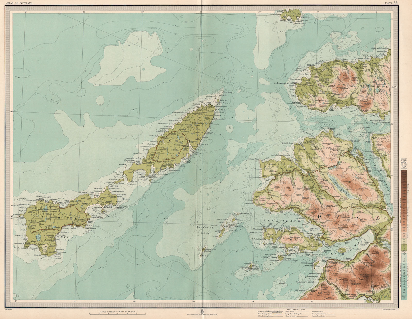 COLL, TIREE & WESTERN MULL. Tobermory Ardnamurchan Ulva. LARGE 1912 old map