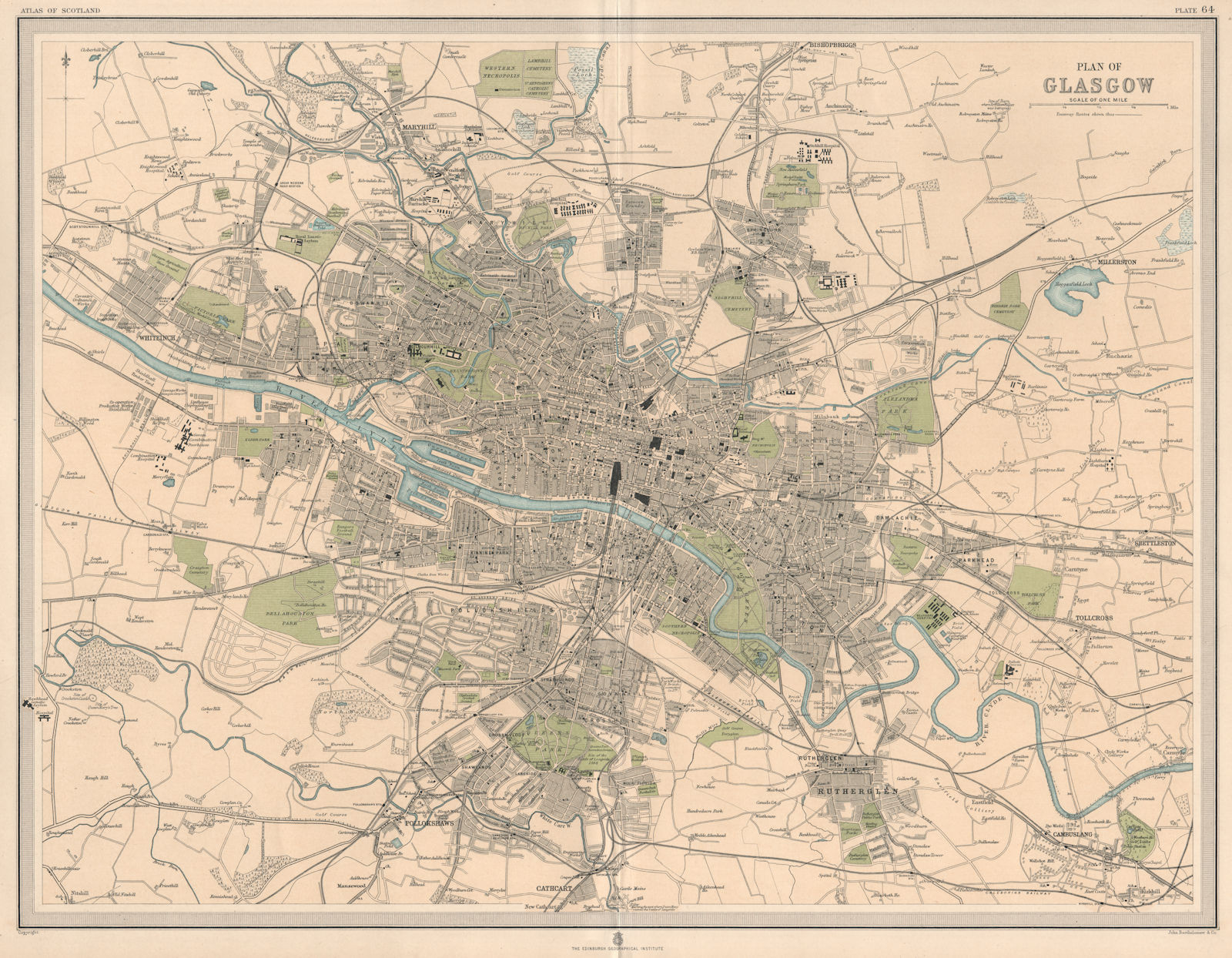 Large antique GLASGOW town/city plan. 45 x 55 cm. LARGE 1912 old map