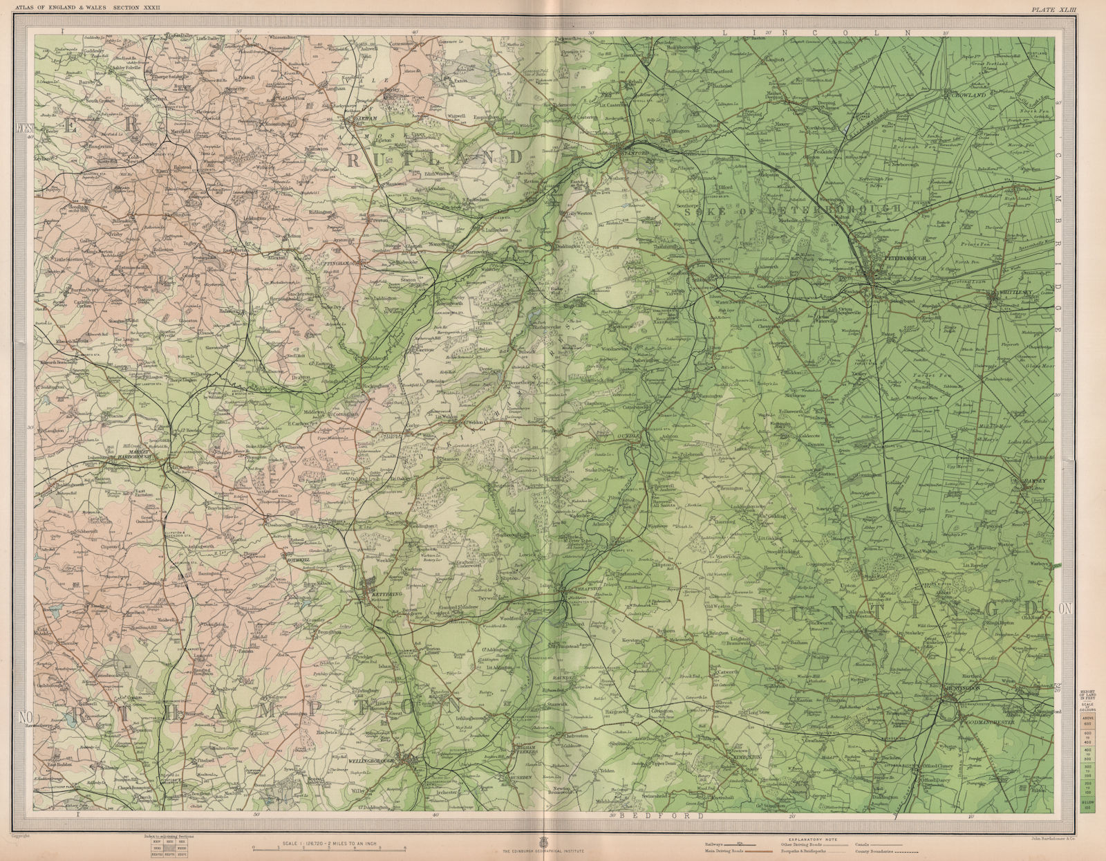 EAST MIDLANDS. Soke of Peterborough Huntingdon Kettering Rutland. LARGE 1903 map