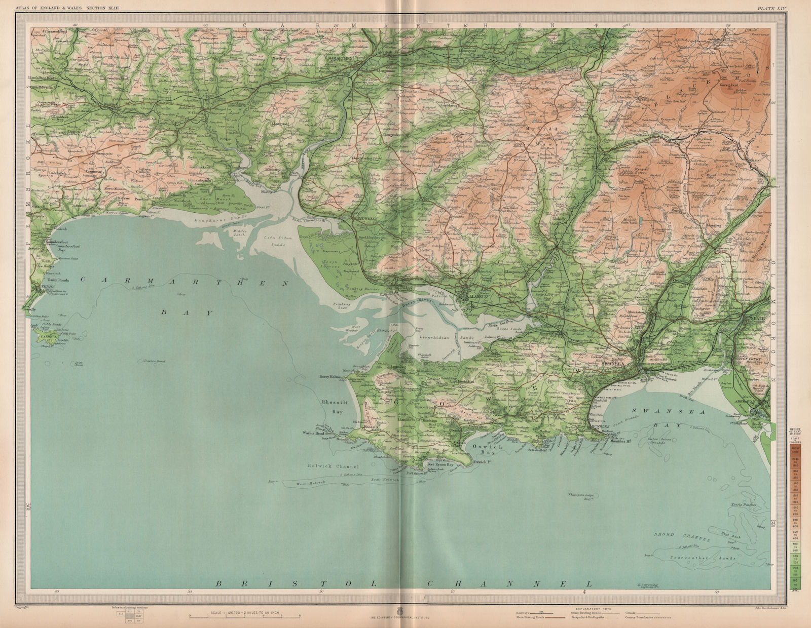 Associate Product SOUTH WALES. Swansea Carmarthen Gower Llanelly Neath Tenby. LARGE 1903 old map