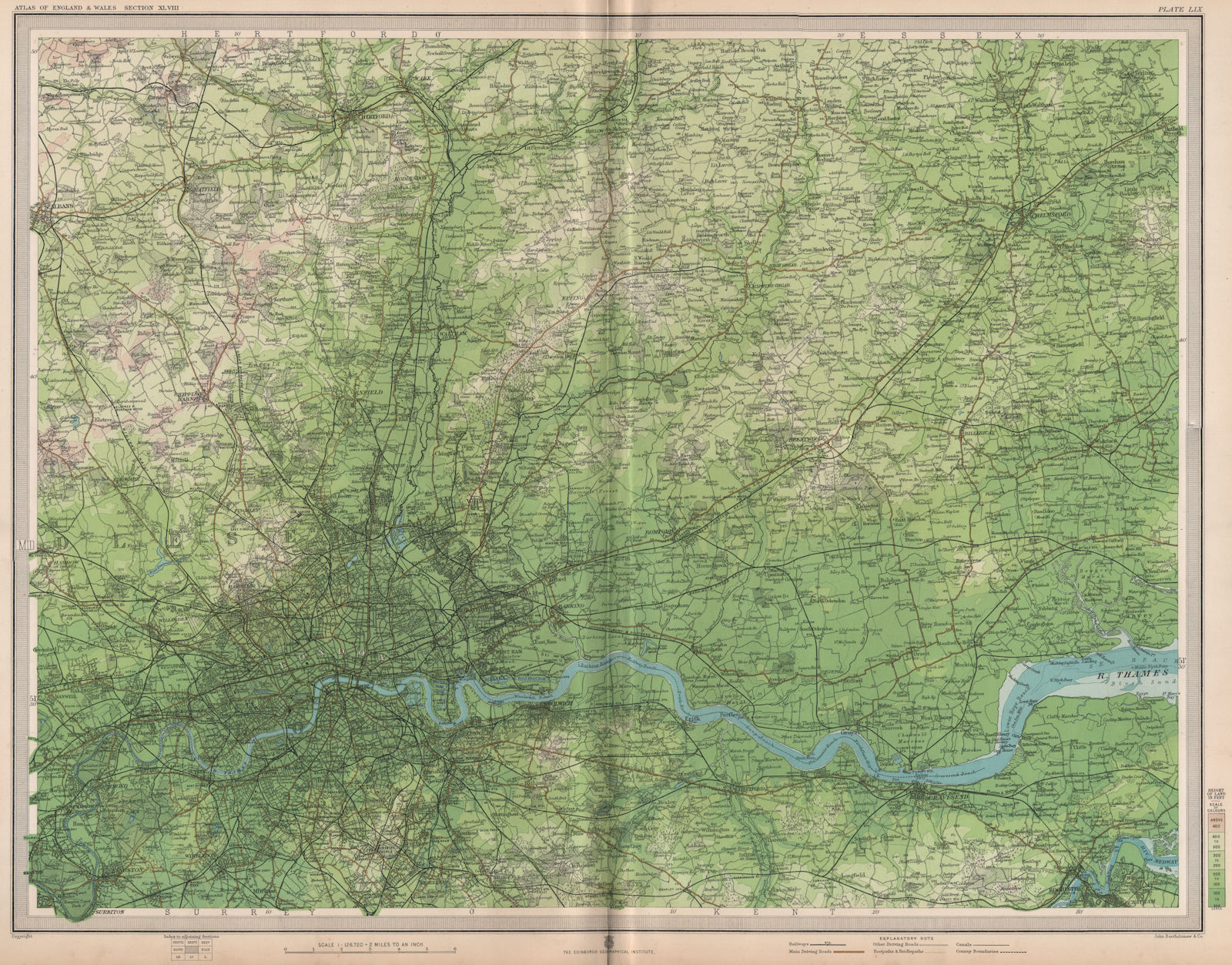 Associate Product Large plan of LONDON, SW Essex & Hertfordshire. Chelmsford Gravesend 1903 map