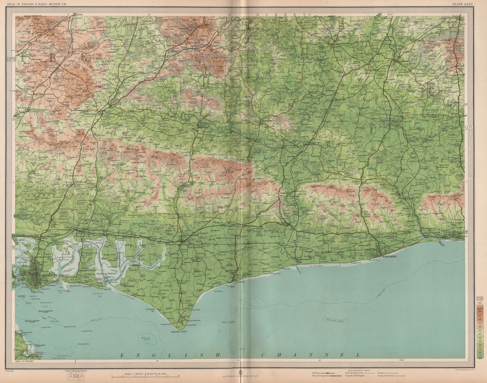 Associate Product WEST SUSSEX. Portsmouth Chichester South Downs Hove Worthing Bognor 1903 map