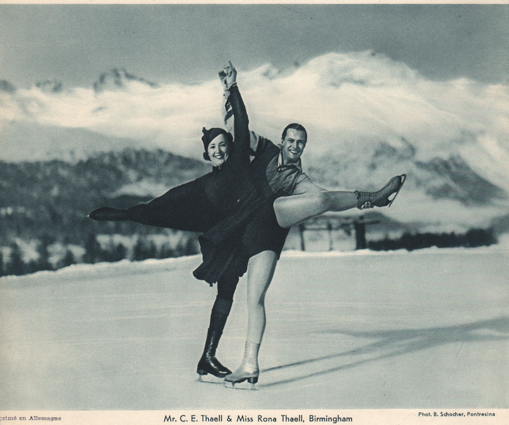 Associate Product ICE FIGURE SKATING. Mr. C.E. Thaell & Miss Rona Thaell, Pontresina 1935 print