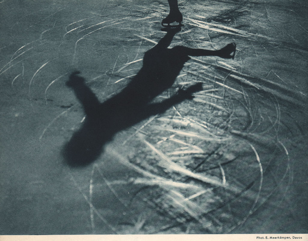 ICE FIGURE SKATING. Shadow of a figure skater, Davos 1935 old vintage print