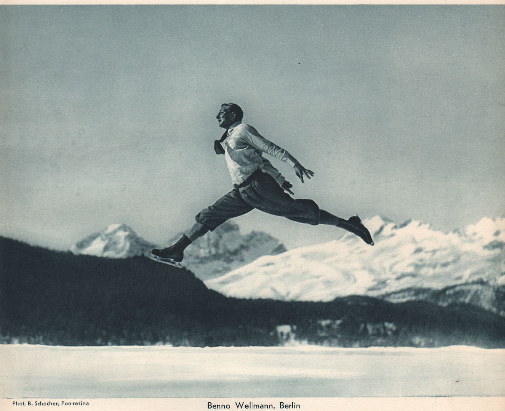 Associate Product ICE FIGURE SKATING. Benno Wellmann, Pontresina 1935 old vintage print picture