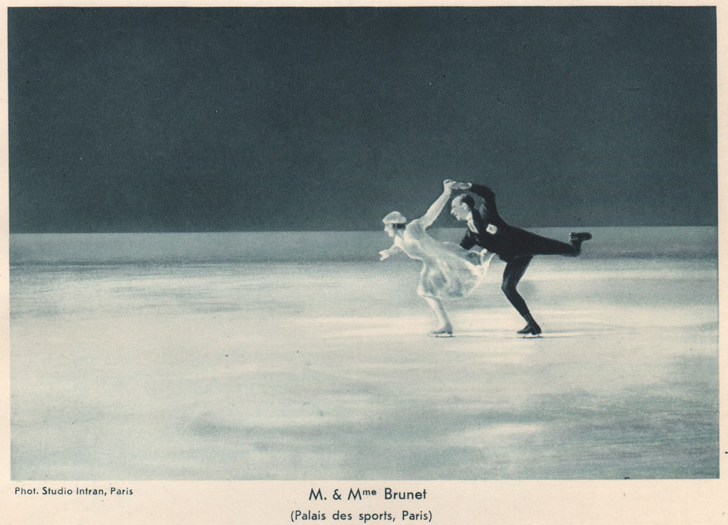 ICE FIGURE SKATING. M. & Mme Brunet - Palais des sports, Paris 1935 old print