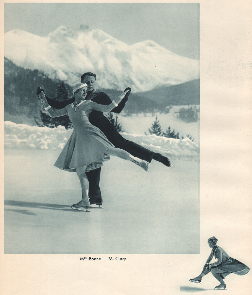 ICE FIGURE SKATING. Mlle Lucienne Bonne - M. Curry 1935 old vintage print