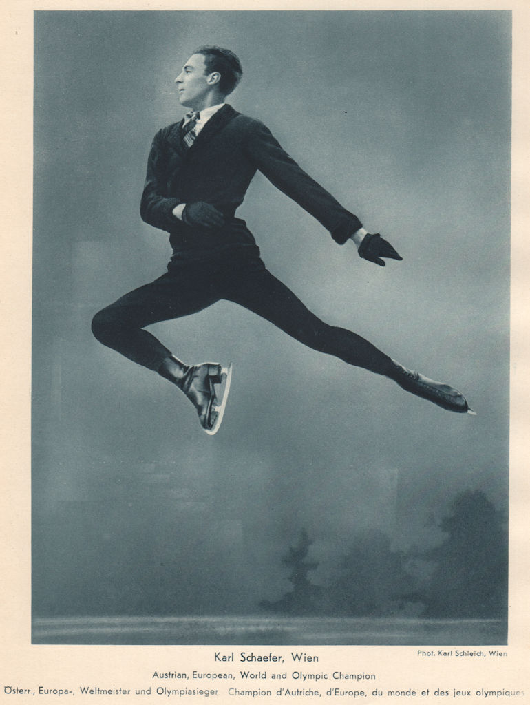 ICE FIGURE SKATING. Karl Schaefer, Austrian & Olympic Champion 1935 old print
