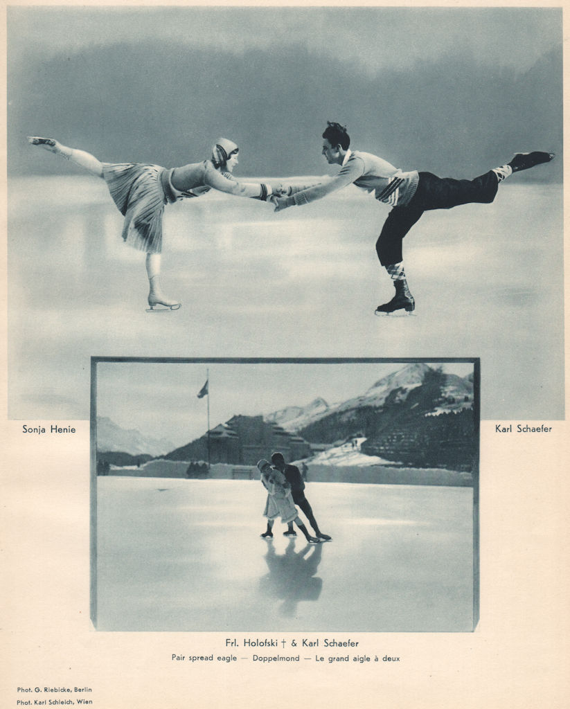 Associate Product ICE FIGURE SKATING. Sonja Henie Karl Schaefer Holofski. Pair spread eagle 1935