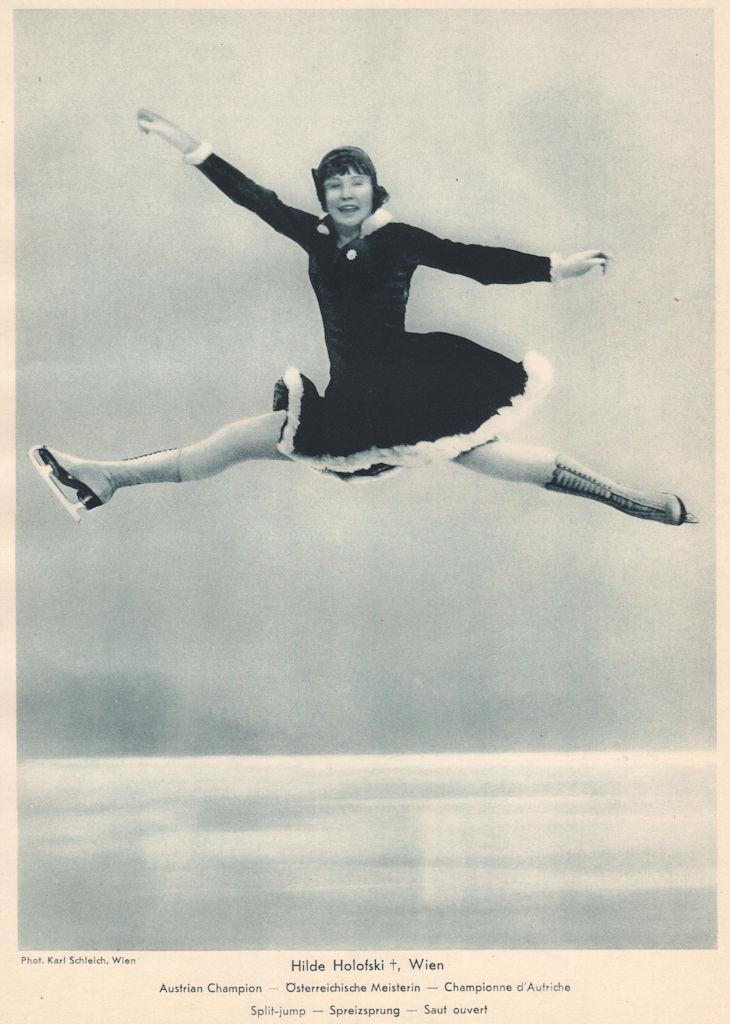 ICE FIGURE SKATING Hilde Holofski, Austrian Champion. Split-jump 1935 print