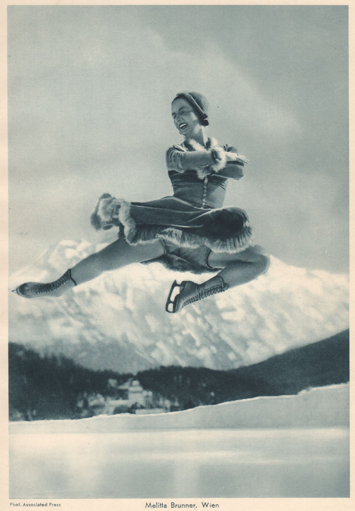 ICE FIGURE SKATING. Melitta Brunner 1935 old vintage print picture