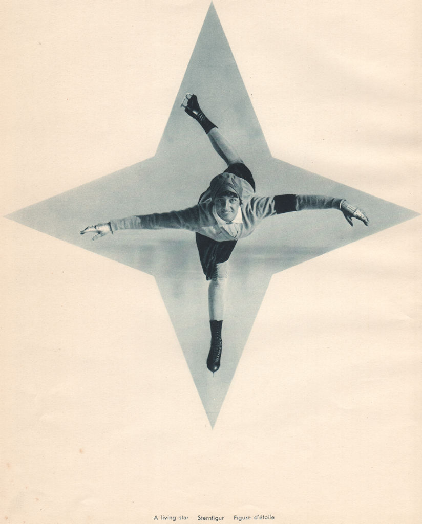 ICE FIGURE SKATING. A living star - Sternfigur - Figure d'étoile 1935 print