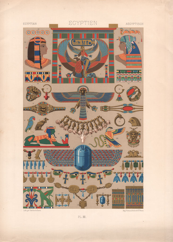 RACINET ORNEMENT POLYCHROME 3 Ancient Egyptian arts patterns motifs c1885