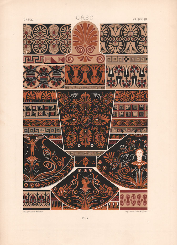 Associate Product RACINET ORNEMENT POLYCHROME 5 Ancient Greek decorative arts patterns motif c1885
