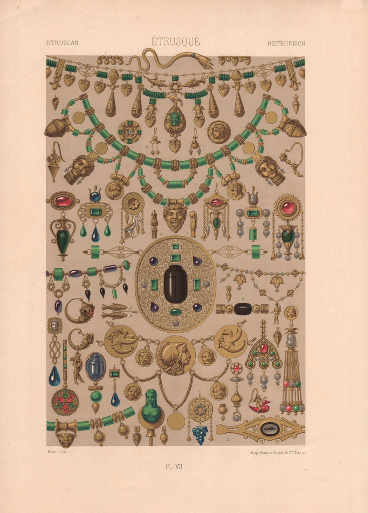 RACINET ORNEMENT POLYCHROME 7 Etruscan decorative arts patterns motifs c1885