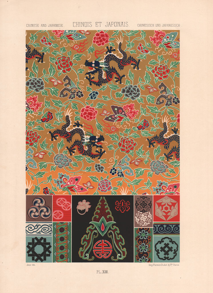 RACINET ORNEMENT POLYCHROME 13 Chinese & Japanese arts patterns motifs c1885
