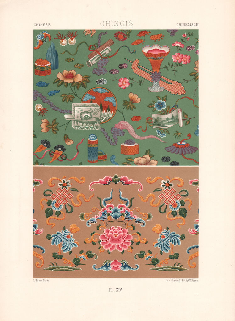 Associate Product RACINET ORNEMENT POLYCHROME 14 Chinese decorative arts patterns motifs c1885