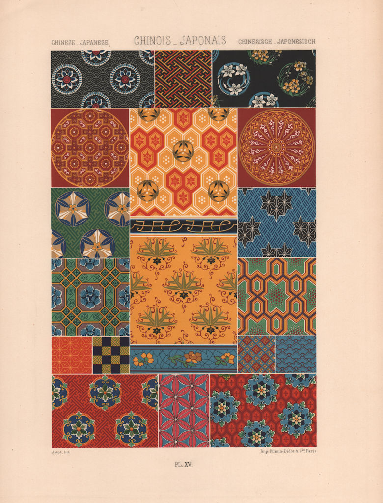 RACINET ORNEMENT POLYCHROME 15 Chinese Japanese arts patterns motifs c1885