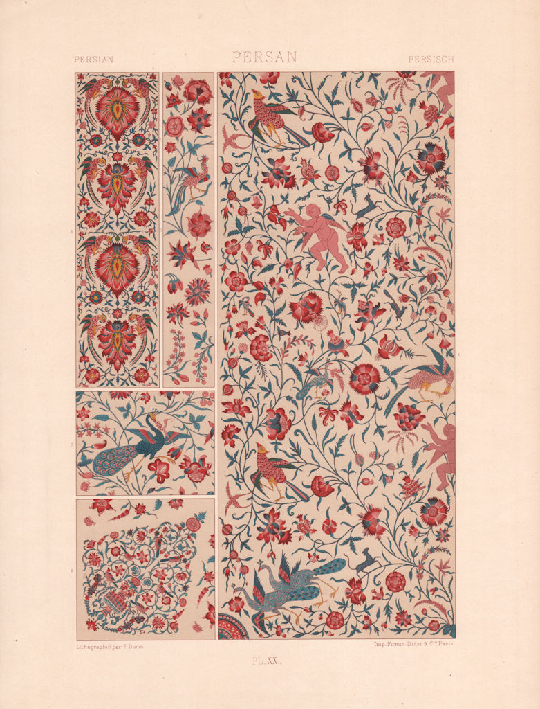 RACINET ORNEMENT POLYCHROME 20 Persian decorative arts patterns motifs c1885