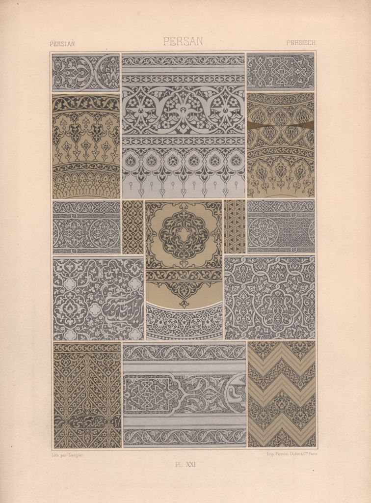 Associate Product RACINET ORNEMENT POLYCHROME 21 Persian decorative arts patterns motifs c1885