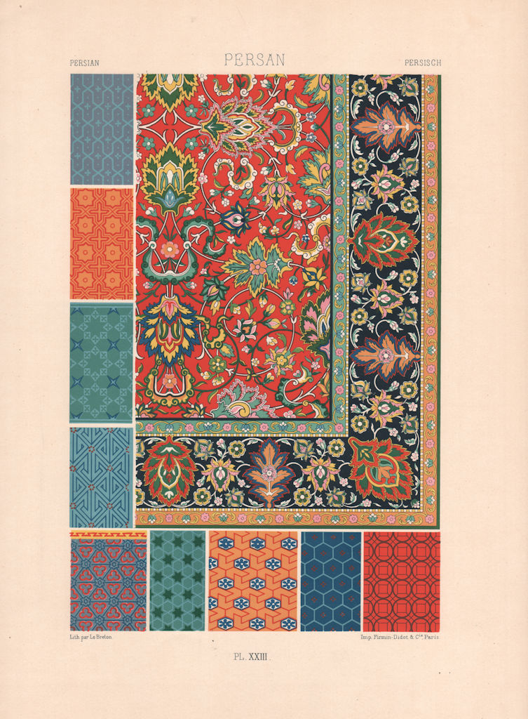 RACINET ORNEMENT POLYCHROME 23 Persian decorative arts patterns motifs c1885