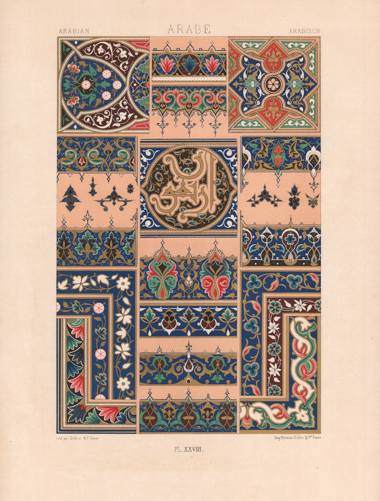 RACINET ORNEMENT POLYCHROME 28 Arabian decorative arts patterns motifs c1885