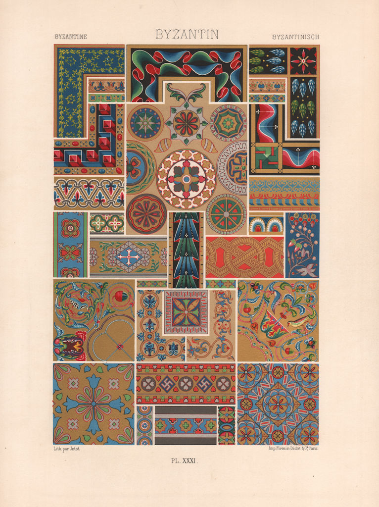 RACINET ORNEMENT POLYCHROME 31 Byzantine decorative arts patterns motifs c1885