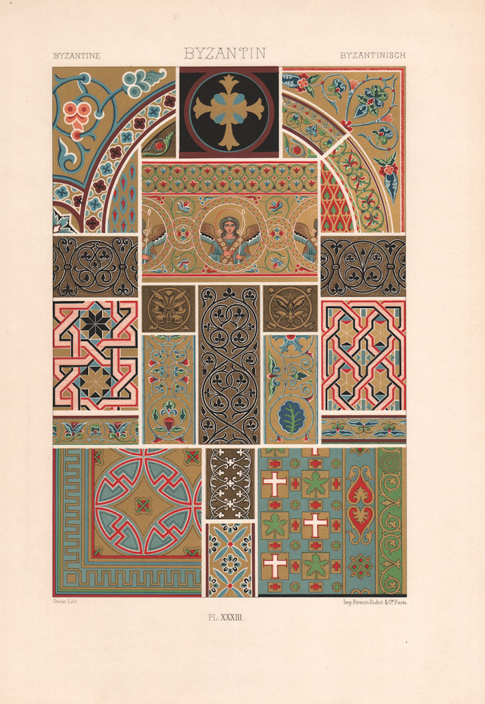 Associate Product RACINET ORNEMENT POLYCHROME 33 Byzantine decorative arts patterns motifs c1885