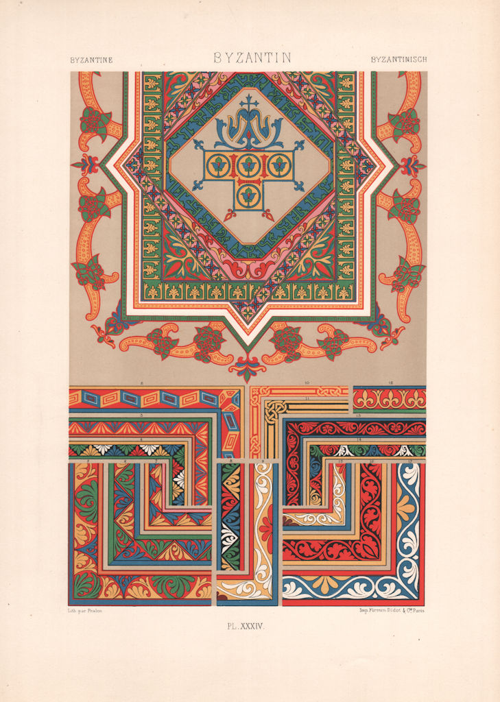 Associate Product RACINET ORNEMENT POLYCHROME 34 Byzantine decorative arts patterns motifs c1885