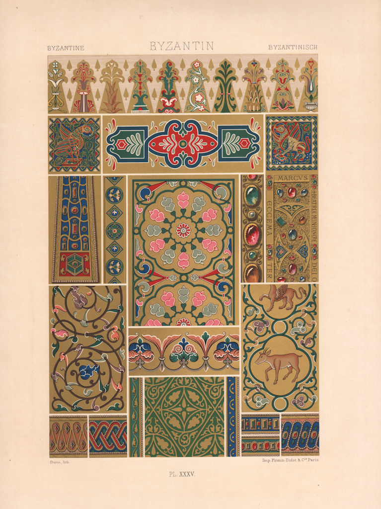 Associate Product RACINET ORNEMENT POLYCHROME 35 Byzantine decorative arts patterns motifs c1885