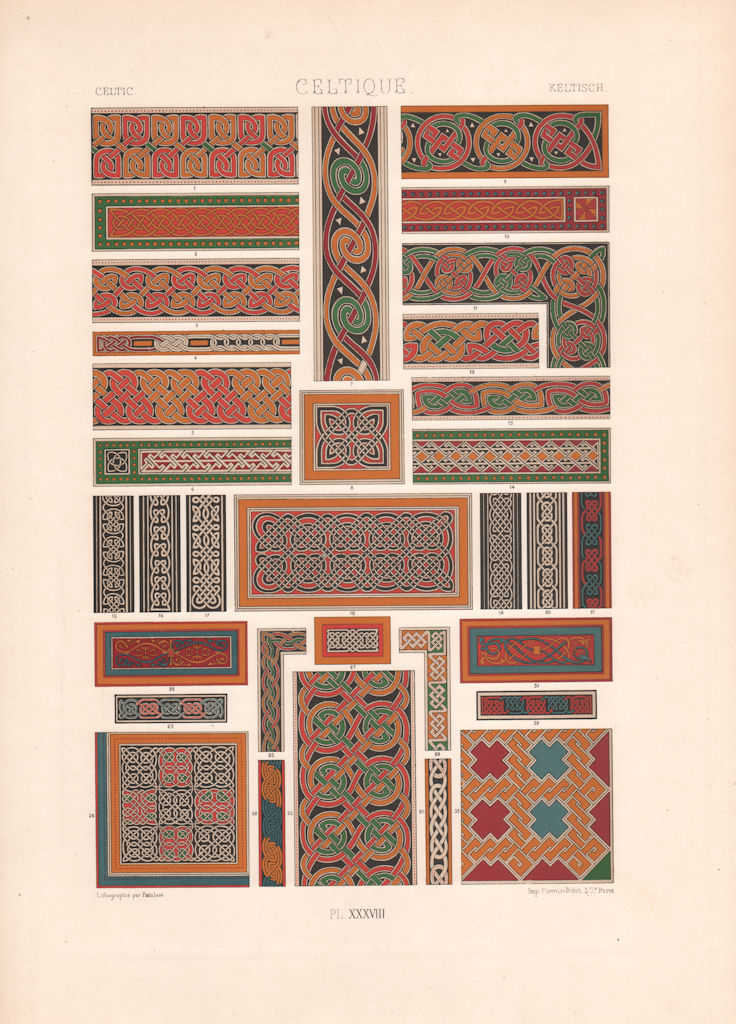 RACINET ORNEMENT POLYCHROME 38 Celtic decorative arts patterns motifs c1885