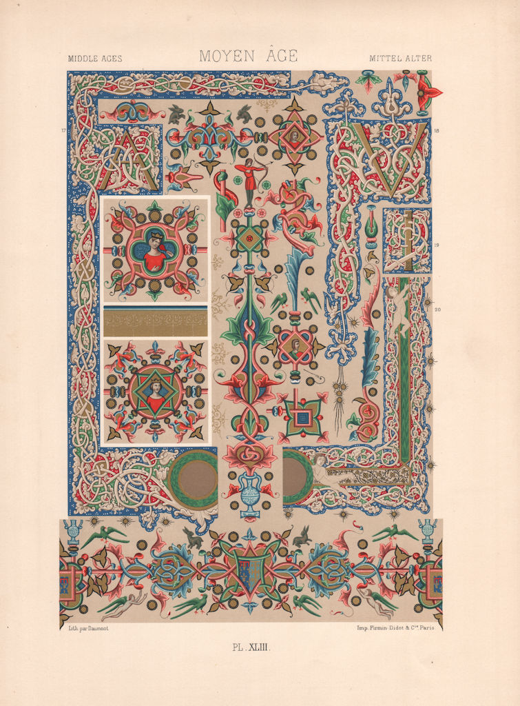 RACINET ORNEMENT POLYCHROME 43 Medieval decorative arts patterns motifs c1885